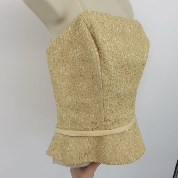 Y2K Womens 12 Juniors 11 Beige Yellow Beaded Corset Spaghetti Tank Top Shirt Bow - Picture 4 of 13